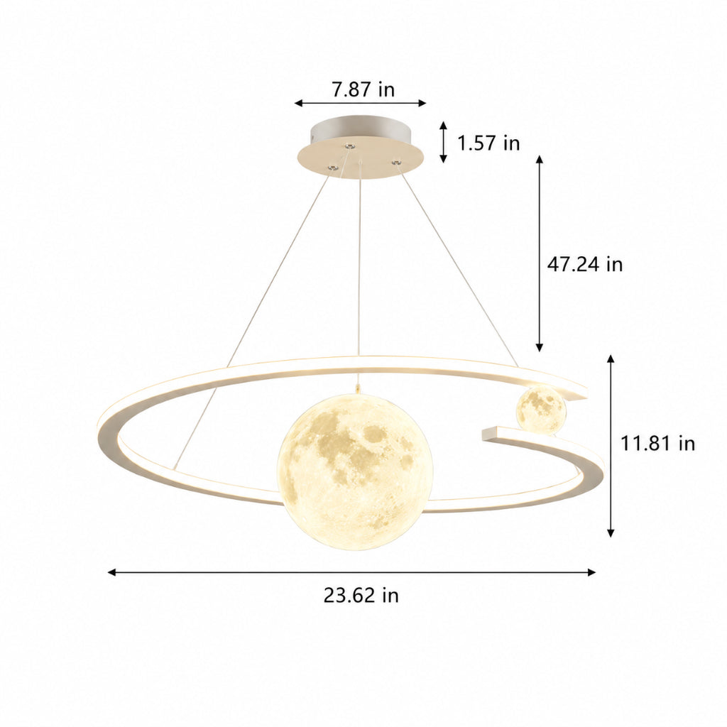 Nordic Moon LED Chandelier – Modern Cream Style 23.62-Inch & 31.50-Inch Pendant Ceiling Light for Bedroom, Dining Room & Living Room