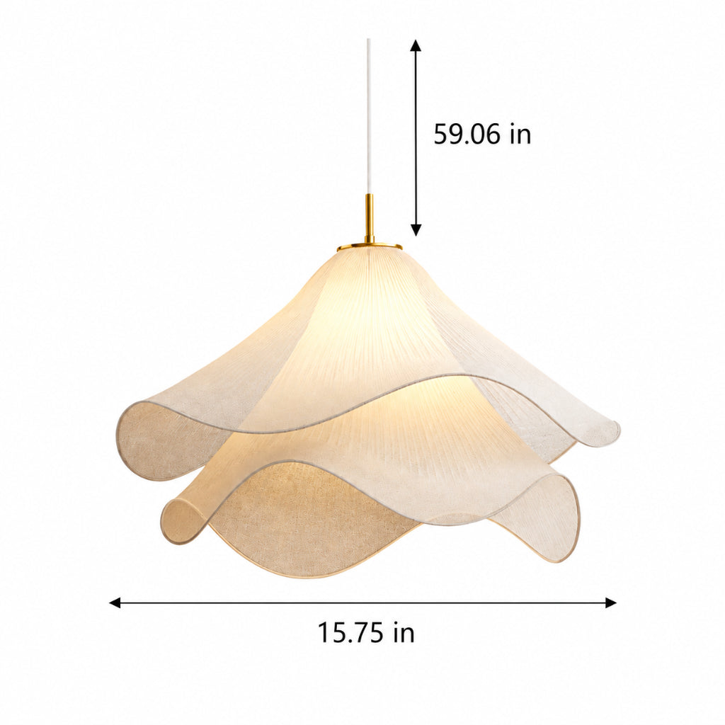Nordic Cream Fabric Pendant Chandelier – Light Luxury French Style Warm Hanging Ceiling Light for Bedroom, Living Room & Dining Room – 15.75-Inch to 23.62-Inch Velumoza