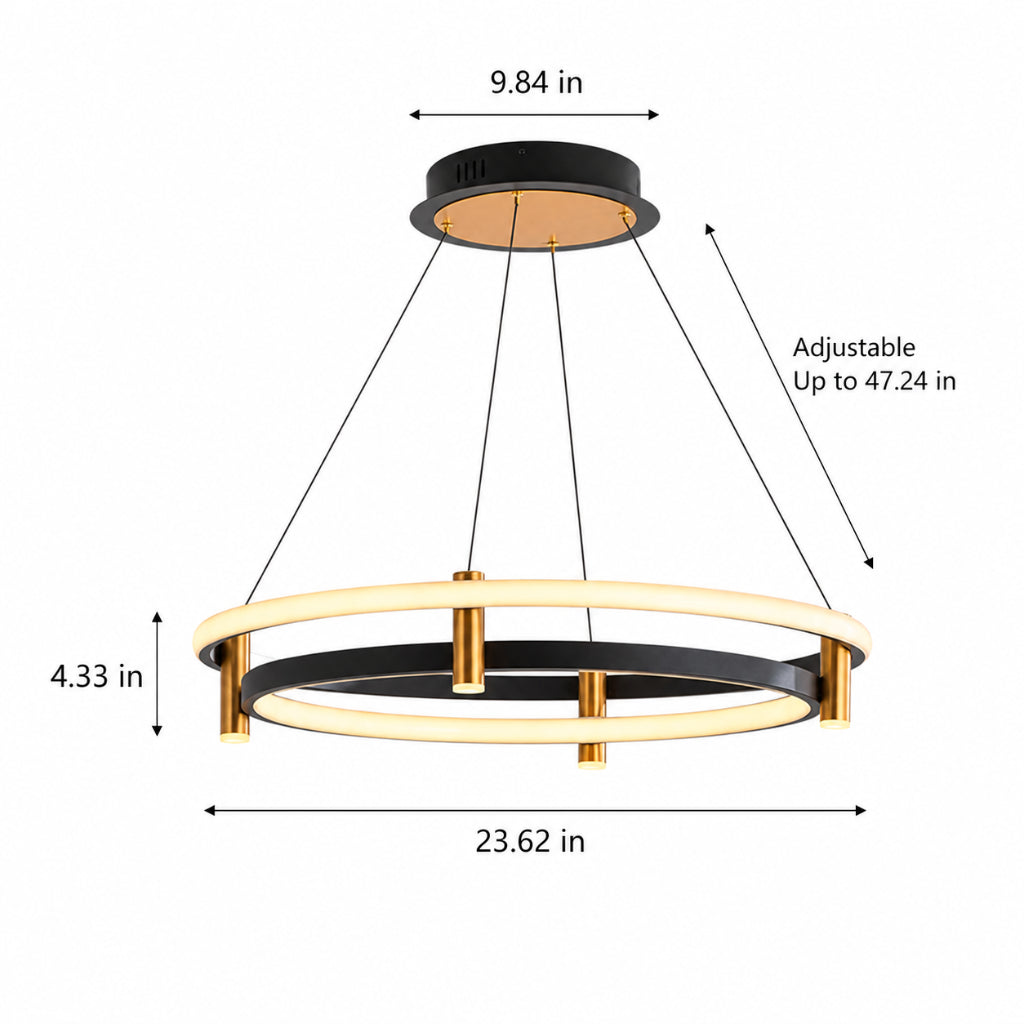 Modern Black & Gold Circular LED Pendant Chandelier – Luxury Minimalist Dimmable Ceiling Light for Living Room, Bedroom & Dining Room Velumoza