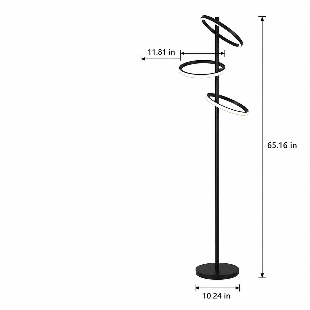 Modern Black LED Ring Floor Lamp, 30W Dimmable Standing Lamp with Rotatable Acrylic Ring