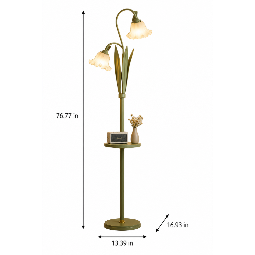 French Pastoral Floral Floor Lamp – Cream Lily of the Valley Standing Lamp with Acrylic Shade, 110V US Plug