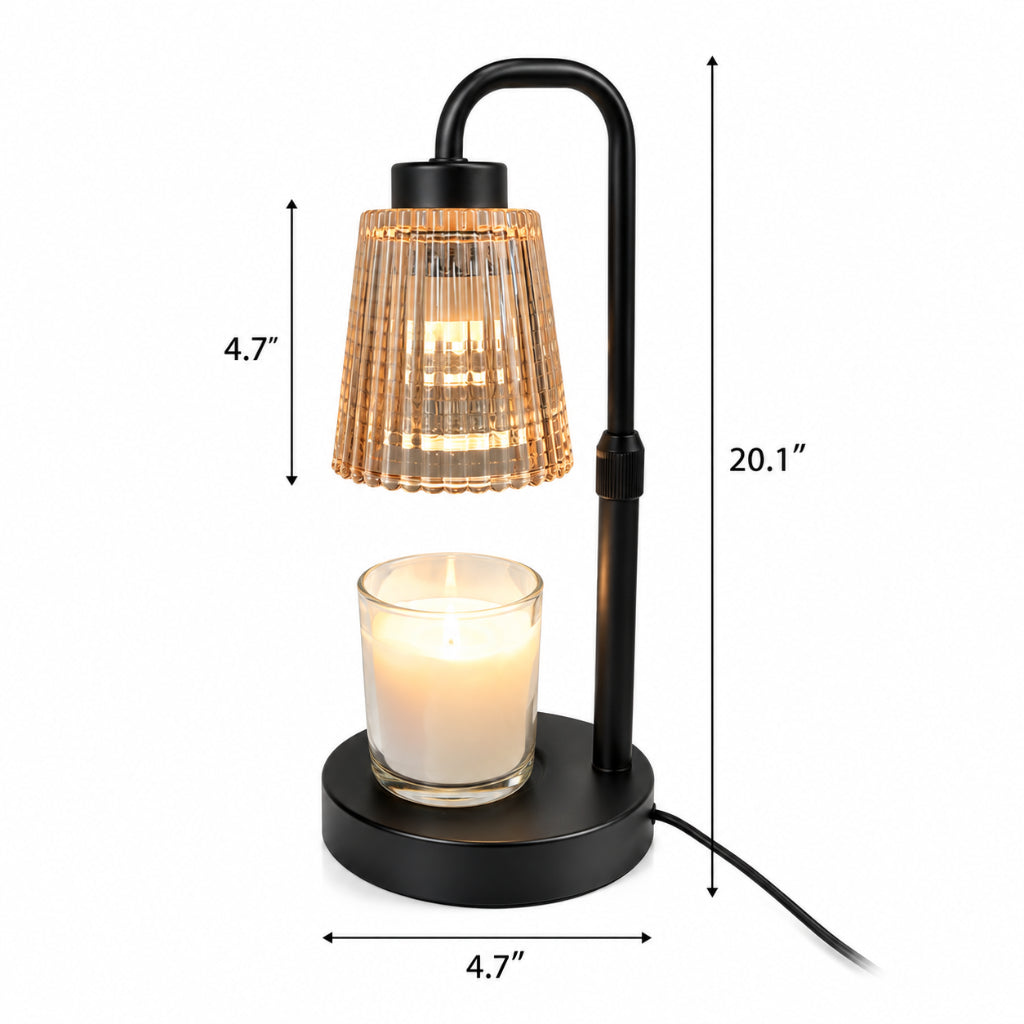 Candle Warmer Table Lamp with Amber Fluted Glass & Black Metal Arm Velumoza