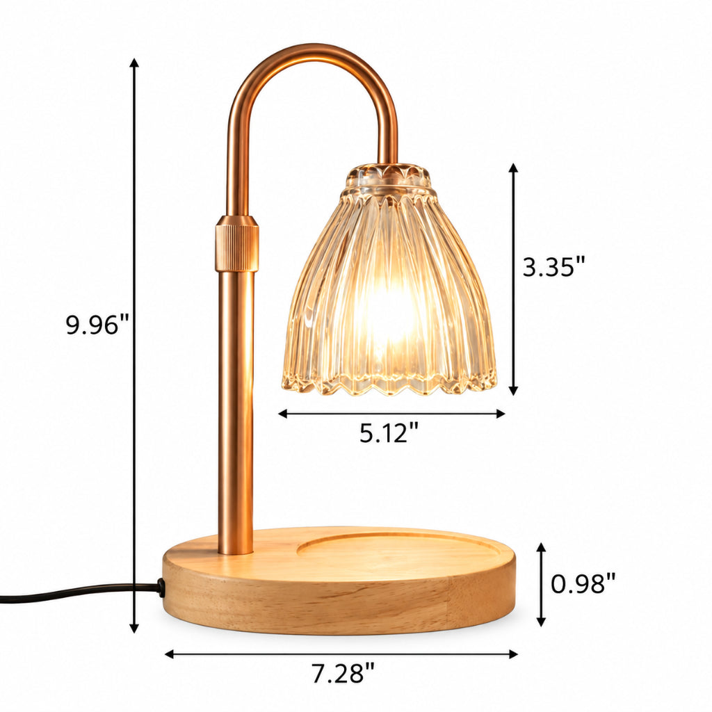 Candle Warmer Table Lamp with Fluted Glass Bell Shade & Dimmer Velumoza