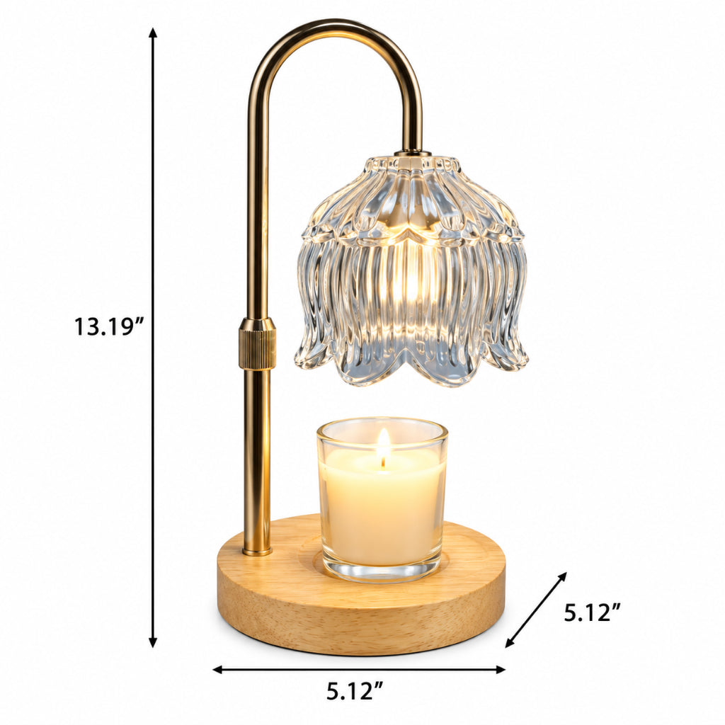 Candle Warmer Table Lamp with Tulip Shade & Solid Wood Base Velumoza