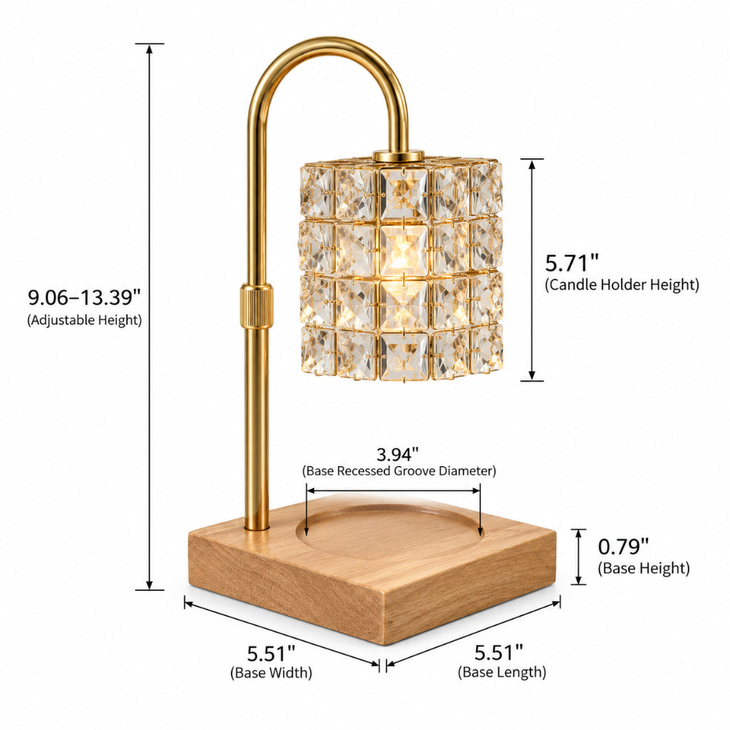 Candle Warmer Table Lamp with Crystal Shade & Adjustable Height Velumoza