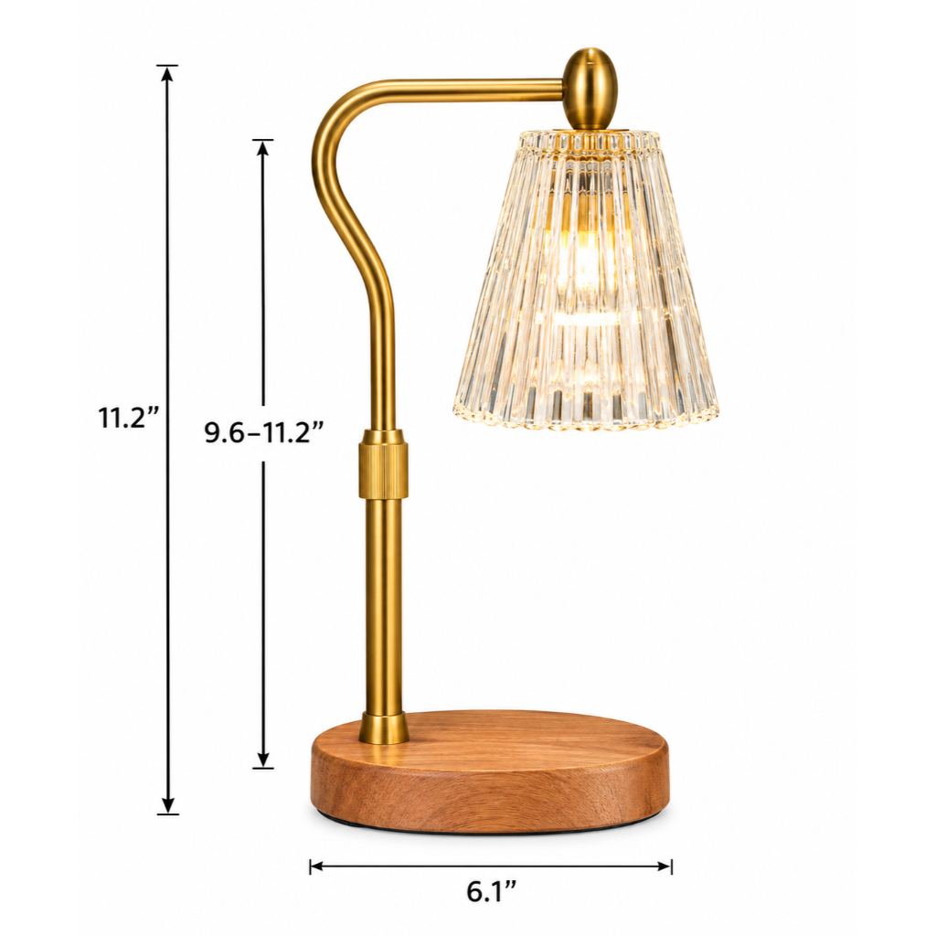 Candle Warmer Table Lamp with Adjustable Height & Ribbed Glass Shade Velumoza