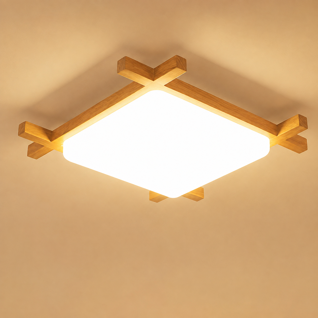 Japanese Wood LED Ceiling Light – Modern Minimalist Flush Mount, Dimmable 110V Ceiling Fixture