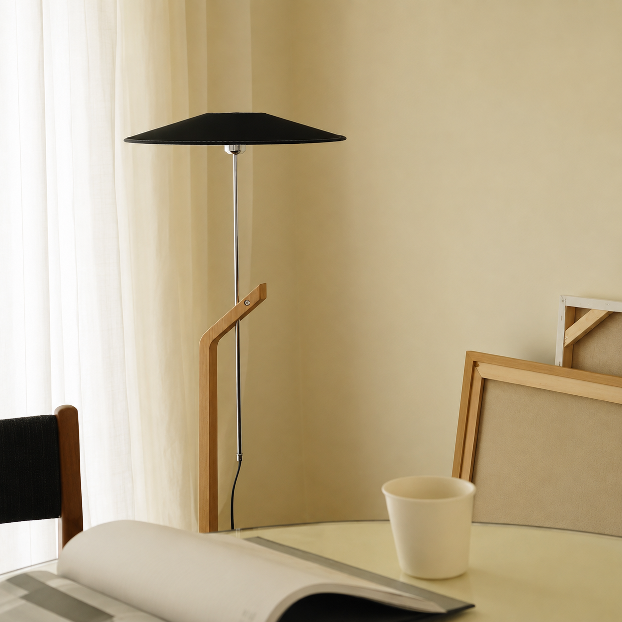 Nordic Japanese Adjustable Floor Lamp – Wood Standing Lamp with Linen Shade, 3-Color Lighting & Dimming, 110V US Plug