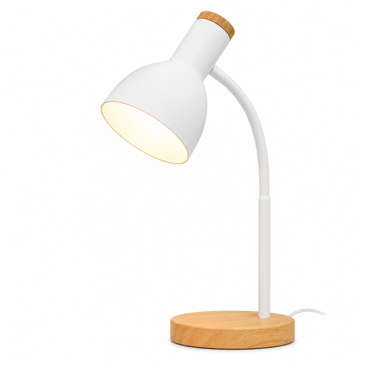 Modern Flexible Gooseneck LED Desk Lamp with Solid Wood Base, 3 Color Temperature Modes, E27 Socket, Bedside Reading Lamp