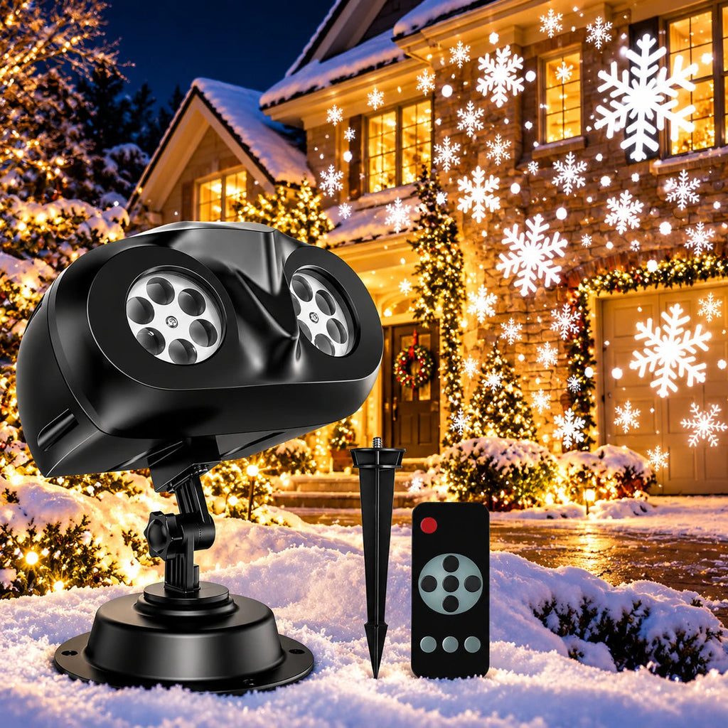 Double-Tube Snowflake Projector, Christmas Projection Lights, Remote Velumoza