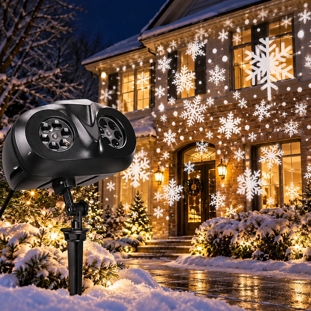 Double-Tube Snowflake Projector, Christmas Projection Lights, Remote Velumoza