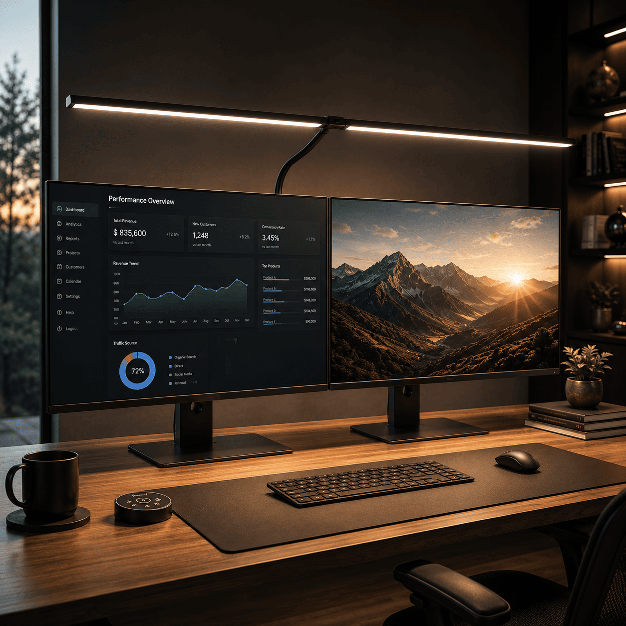 LED Desk Lamp for Home Office – 24W Dual Head Desk Lamp with Wireless Remote