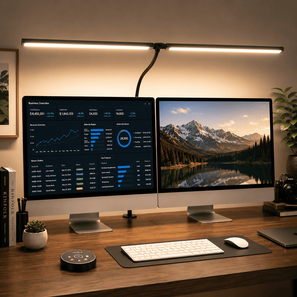 LED Desk Lamp for Home Office – 24W Dual Head Desk Lamp with Wireless Remote
