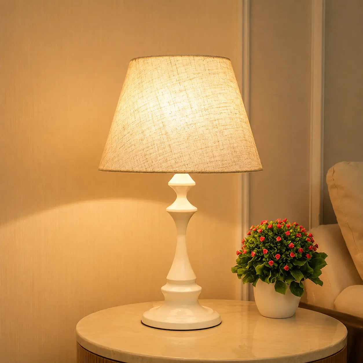 Modern European Style Bedside Table Lamp – Vintage Fabric Shade Night Light with US Plug & 110V Cord