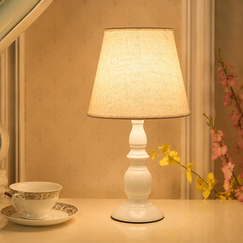Modern European Style Bedside Table Lamp – Vintage Fabric Shade Night Light with US Plug & 110V Cord
