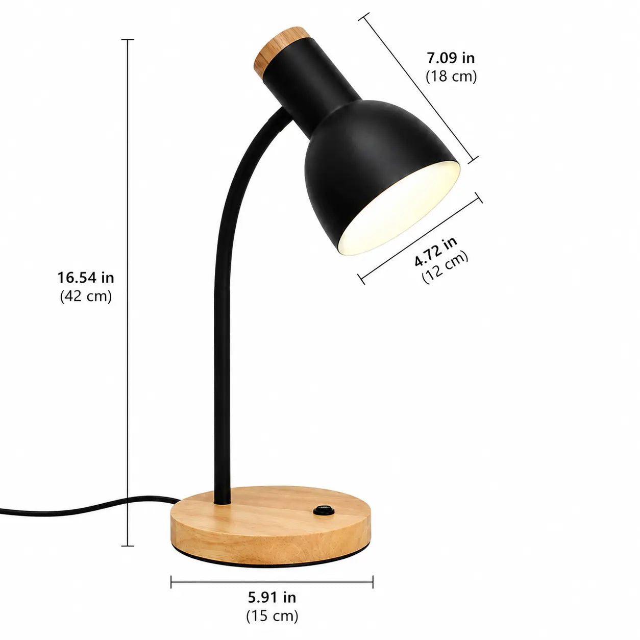 Modern Flexible Gooseneck LED Desk Lamp with Solid Wood Base, 3 Color Temperature Modes, E27 Socket, Bedside Reading Lamp