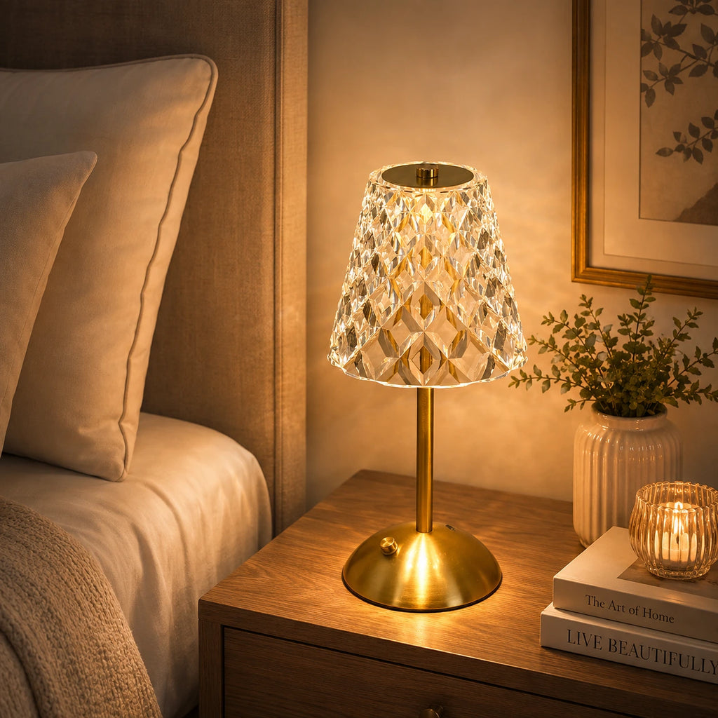 Modern Gold LED Desk Lamp – USB Rechargeable Touch Bedside Lamp with 3 Color Modes