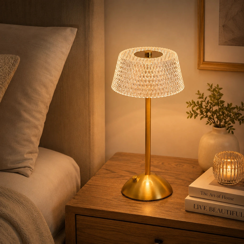 Modern Gold LED Desk Lamp – USB Rechargeable Touch Bedside Lamp with 3 Color Modes