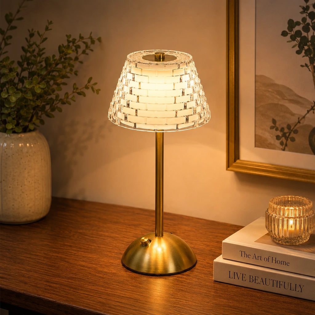 Modern Gold LED Desk Lamp – USB Rechargeable Touch Bedside Lamp with 3 Color Modes