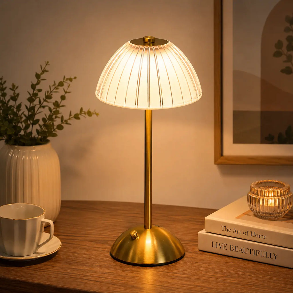 Modern Gold LED Desk Lamp – USB Rechargeable Touch Bedside Lamp with 3 Color Modes