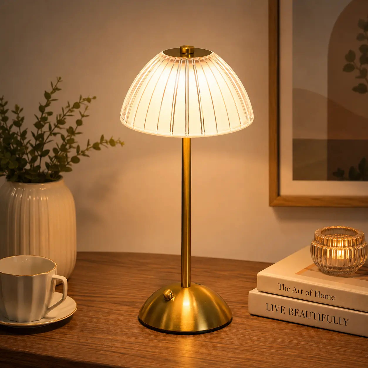 Modern Gold LED Desk Lamp – USB Rechargeable Touch Bedside Lamp with 3 Color Modes