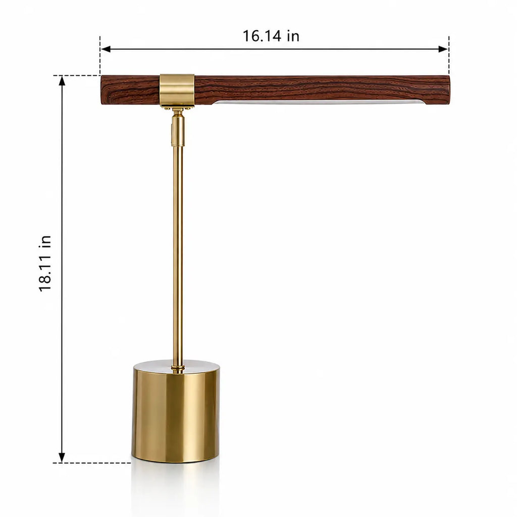 Modern Linear LED Desk Lamp with Wood & Brass Finish, USB Port