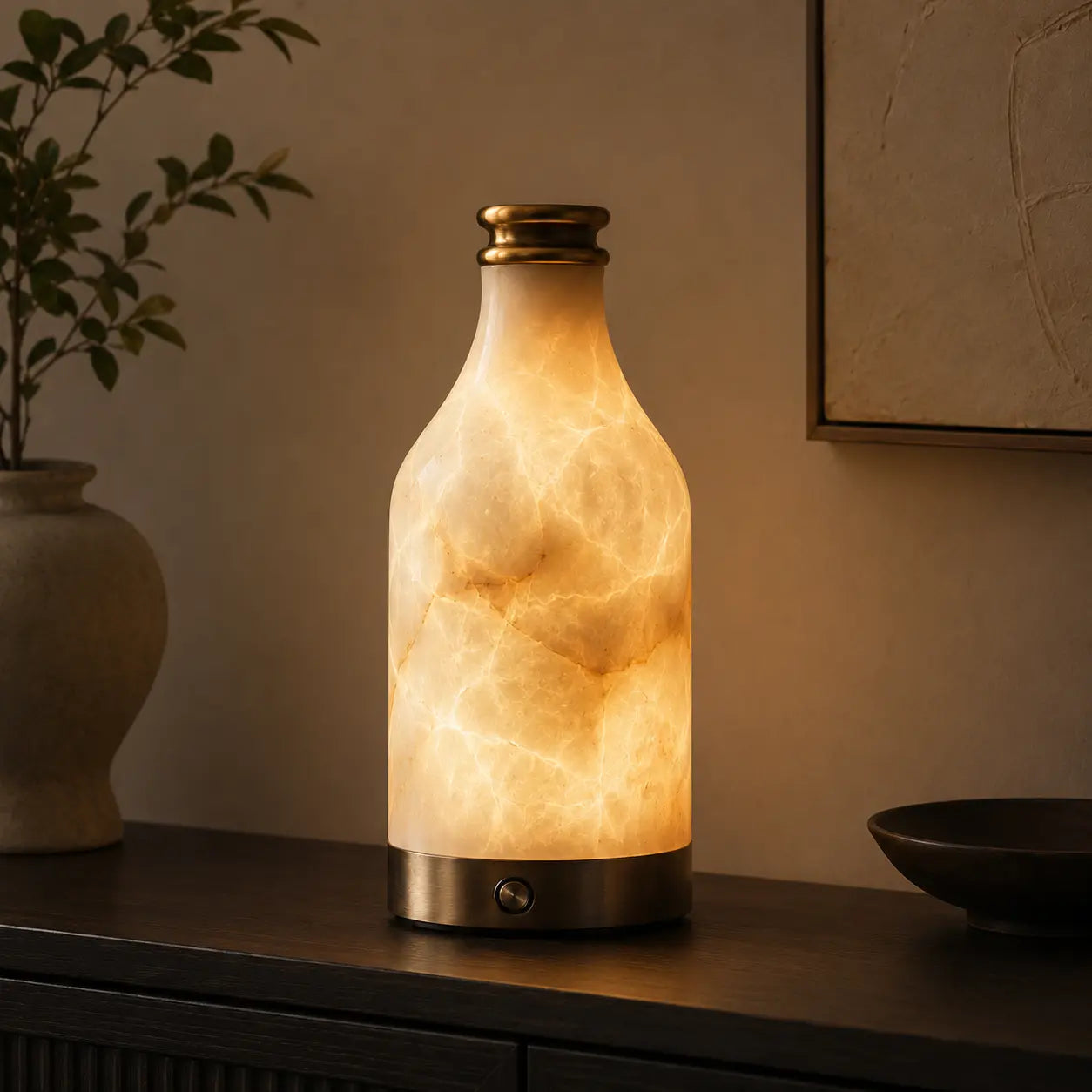 Modern Natural Alabaster LED Table Lamp – USB Powered Touch Control, Warm White 3000K