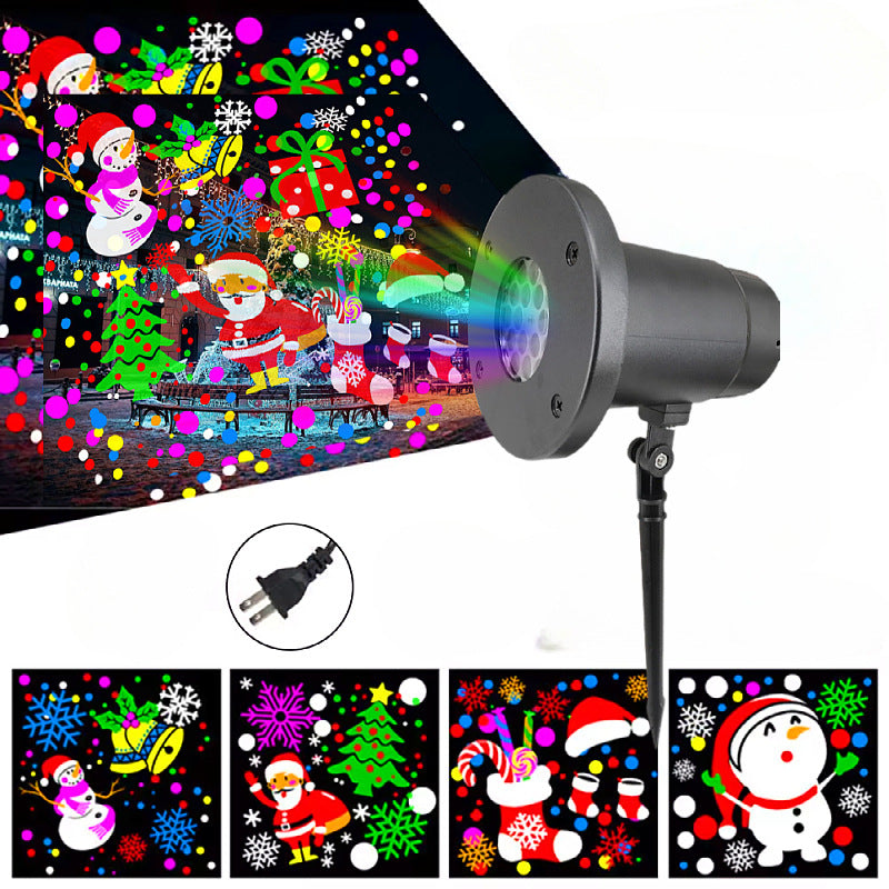 Factory Direct Sales Christmas Projector Ground-Mounted Outdoor Indoor 16-Picture Luminous Rotating Christmas Pattern Atmosphere Night Light Velumoza