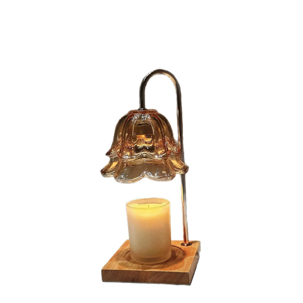 Candle Warmer Table Lamp with Bell Shade & Solid Wood Base Velumoza