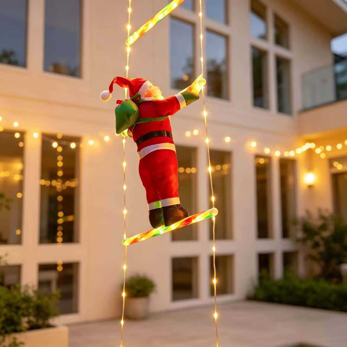 Christmas stair lights, outdoor Santa Claus decorations, hanging lights, illuminated ladder ornaments, decorative lights, climbing ladder lights Velumoza