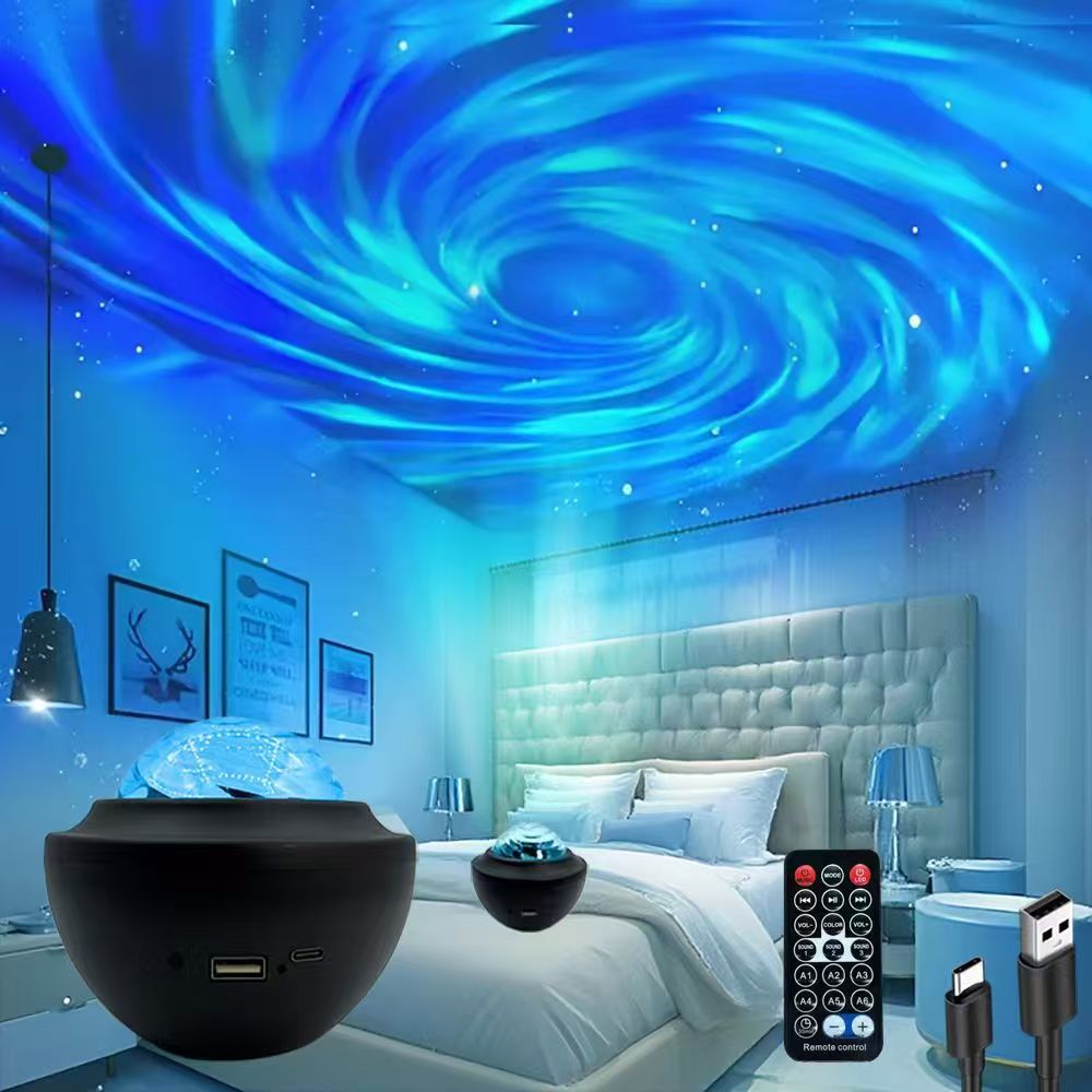 星璇氛围灯USB插电水纹装饰小夜灯5V RGB七彩变色灯星空投影灯 Velumoza