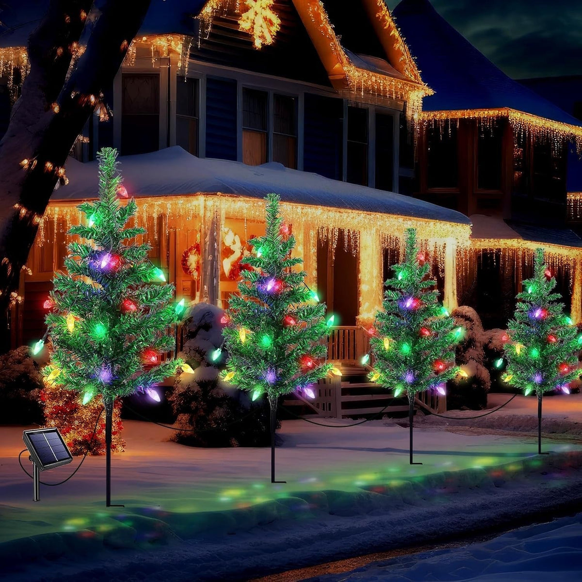 Solar Christmas Lights Tree Stakes, 8 Styles, IP65 Outdoor Rated Velumoza