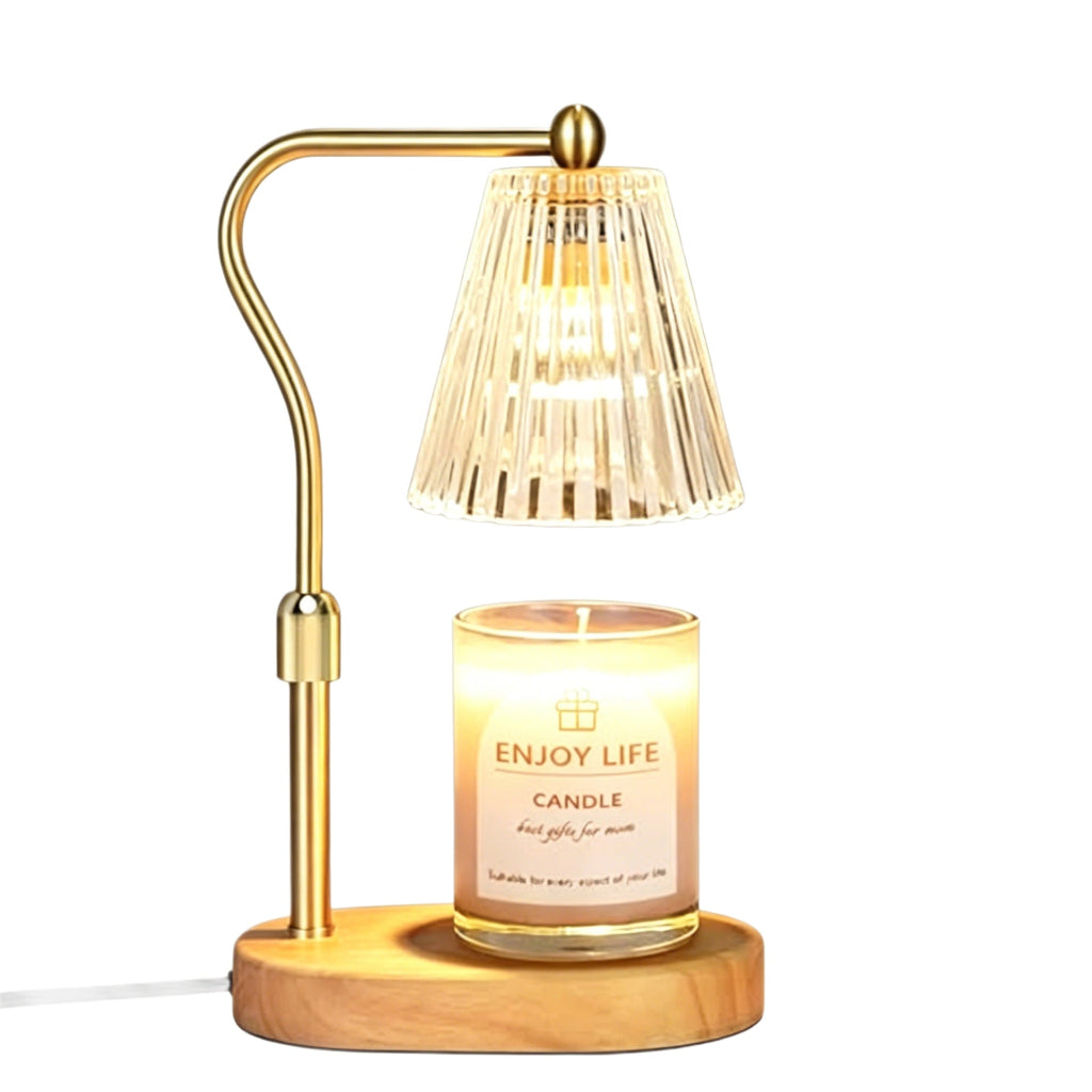 Candle Warmer Table Lamp with Adjustable Height & Ribbed Glass Shade Velumoza