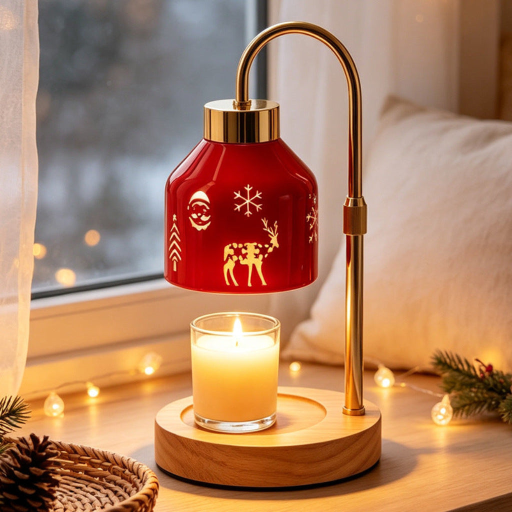 Christmas Candle Warmer Table Lamp with Timer & Wood Base Velumoza