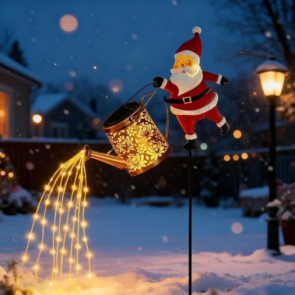 Santa Watering Can Solar Stake Light - Multicolor