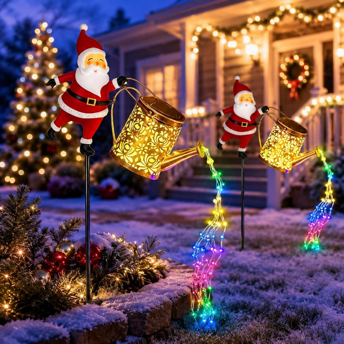Santa Watering Can Solar Stake Light - Multicolor