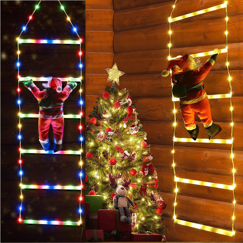 Christmas stair lights, outdoor Santa Claus decorations, hanging lights, illuminated ladder ornaments, decorative lights, climbing ladder lights Velumoza