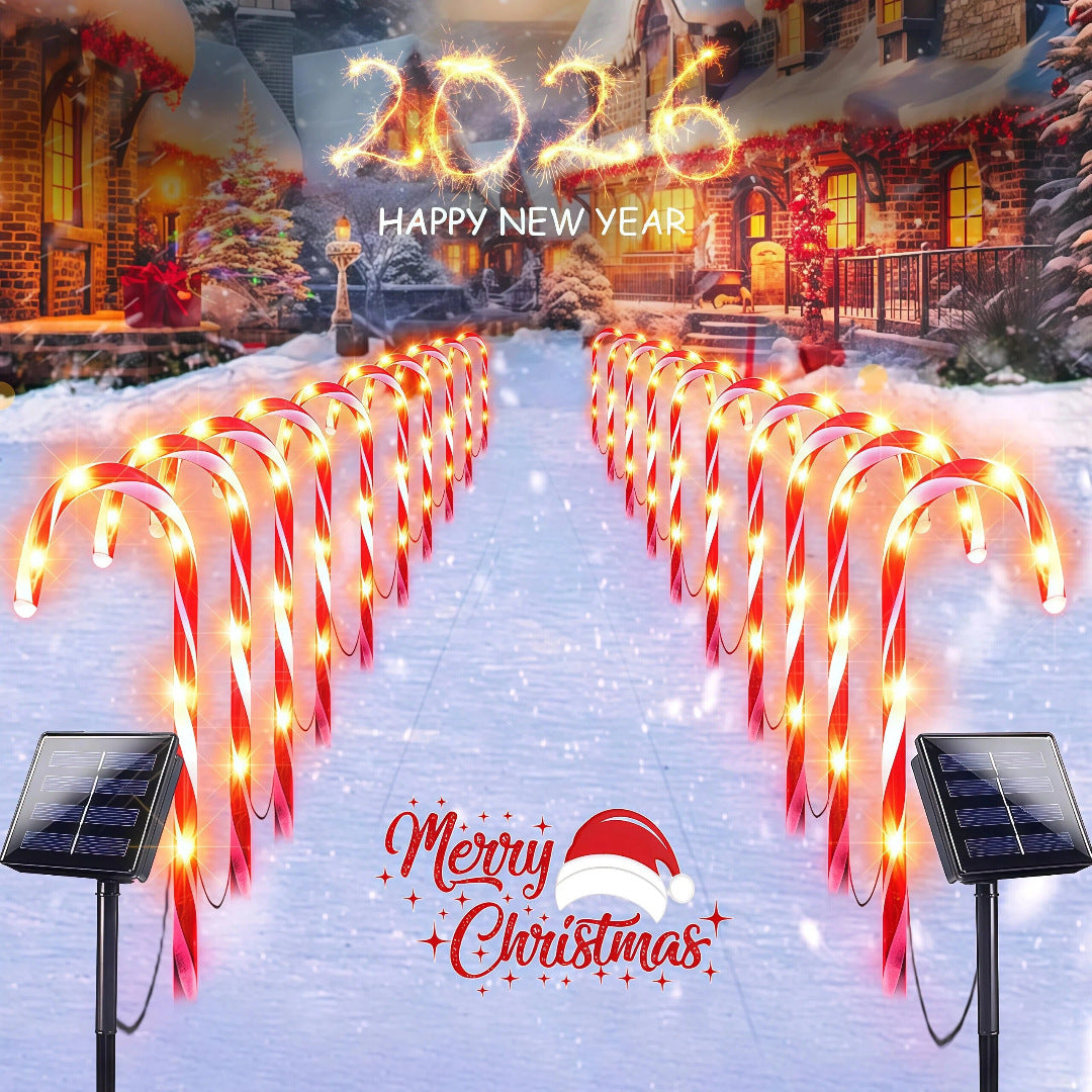 Cross-border solar-powered cane ground lights, Christmas atmosphere lights, outdoor garden lights, waterproof landscape decorative LED lights Velumoza
