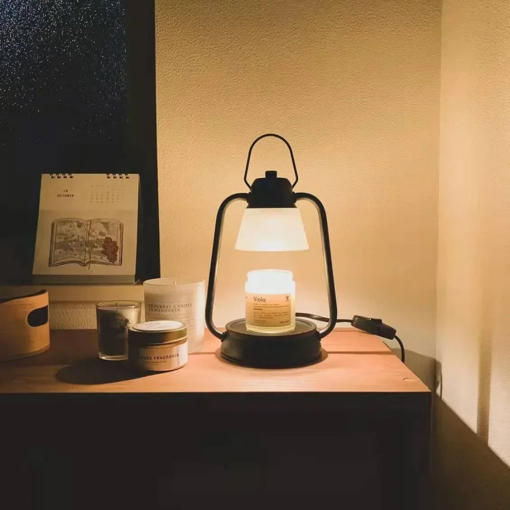 Lantern Candle Warmer Table Lamp with Iron Frame & Dimmer Velumoza