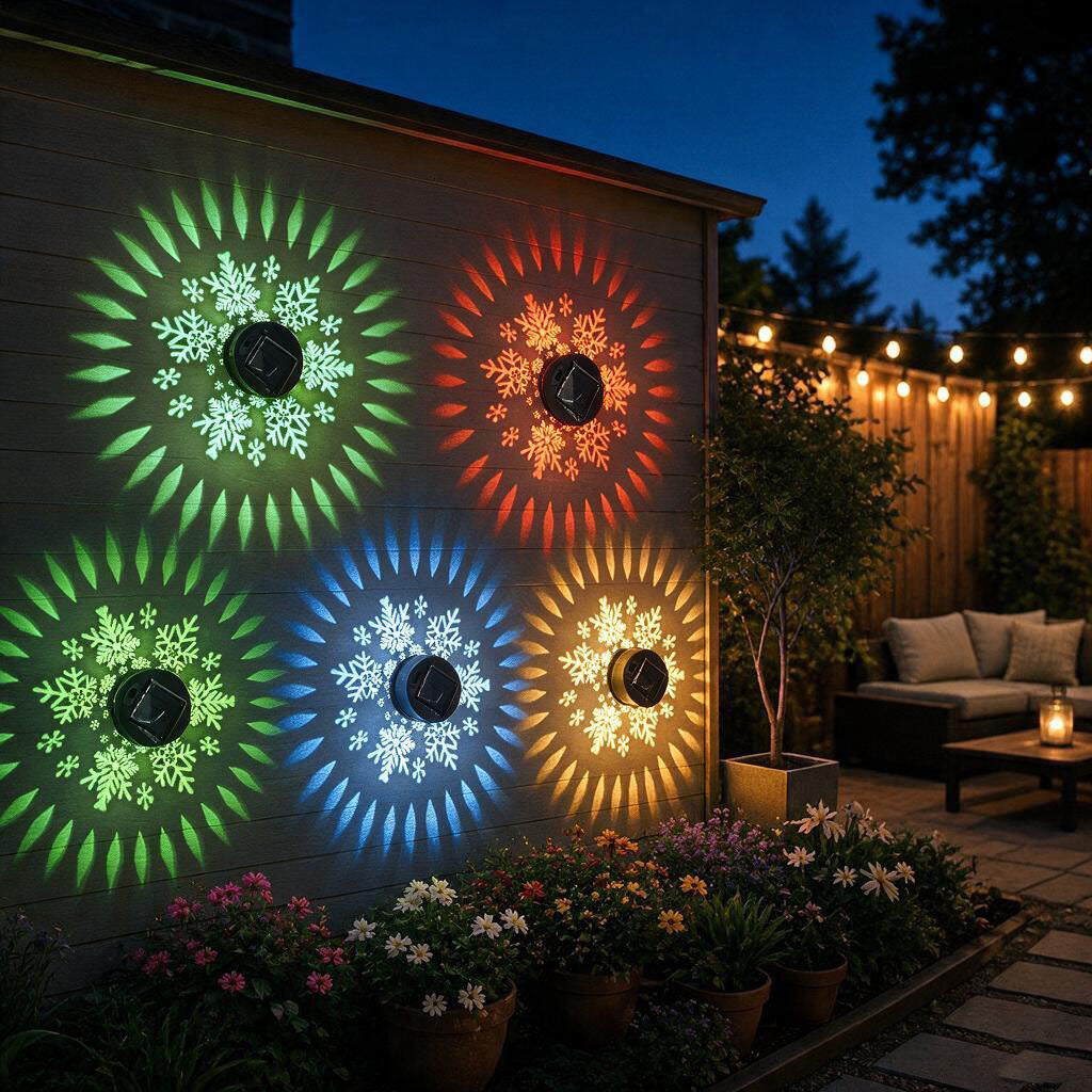 New cross-border solar outdoor wall light with Christmas elements, courtyard projection light, snowflake Christmas tree garden wall light Velumoza