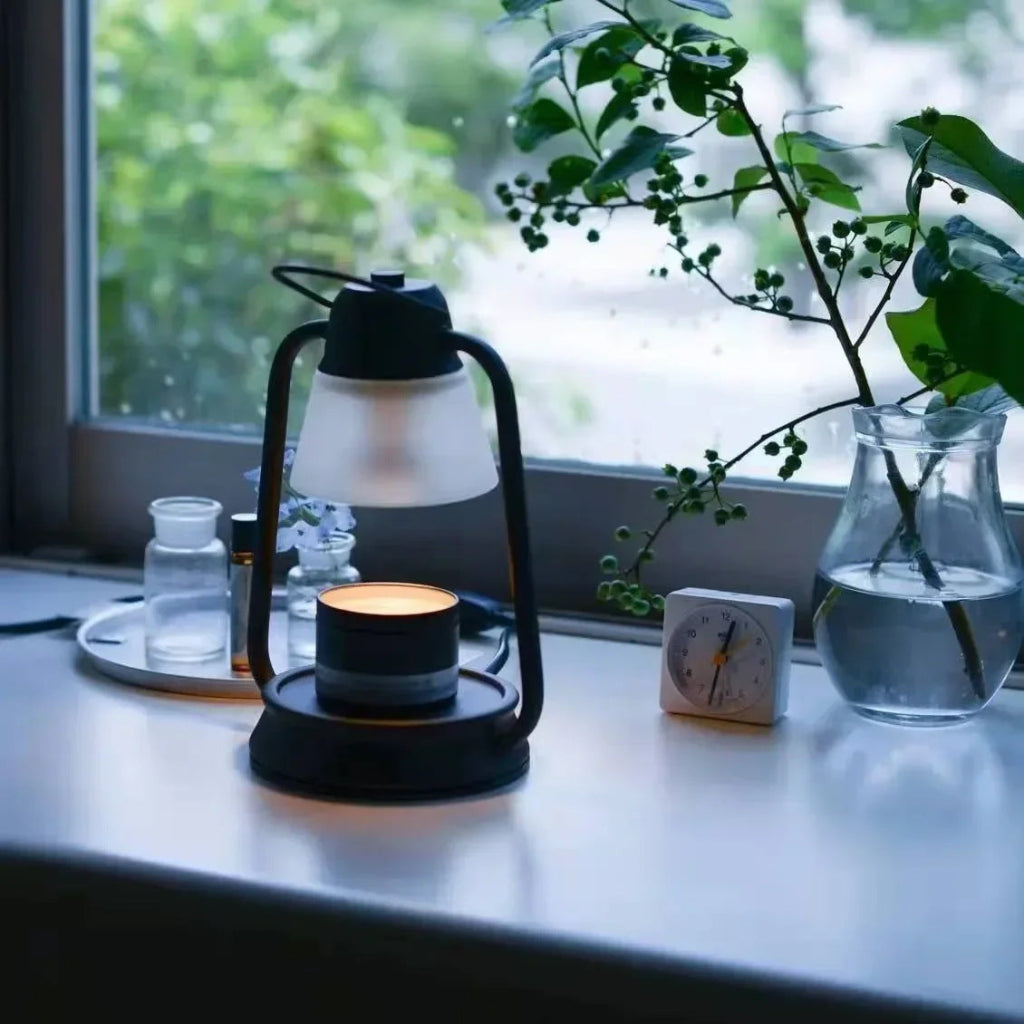 Lantern Candle Warmer Table Lamp with Iron Frame & Dimmer Velumoza