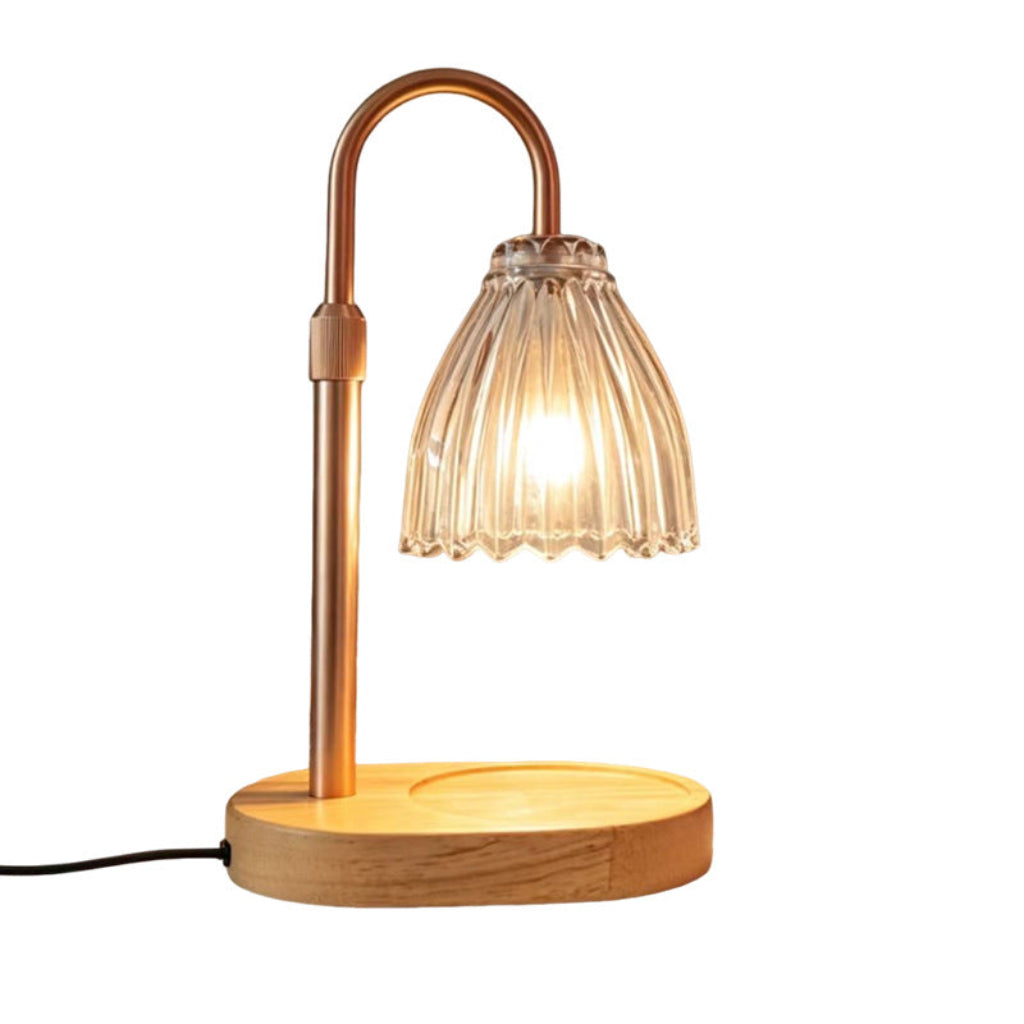 Candle Warmer Table Lamp with Fluted Glass Bell Shade & Dimmer Velumoza