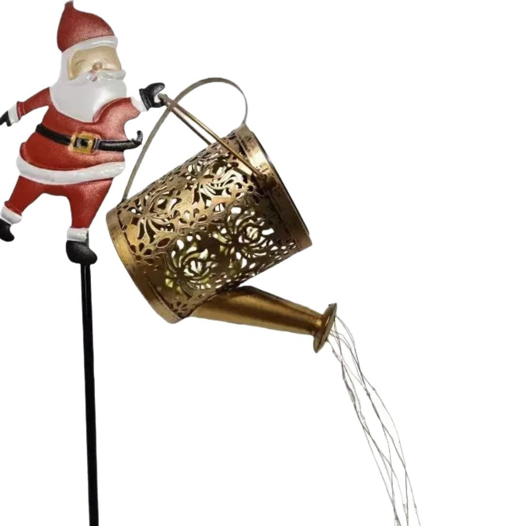 Iron Hollow Projection Light Solar-Powered Outdoor Waterproof Santa Claus Kettle Light Lawn Landscape Decorative Stake Light Velumoza