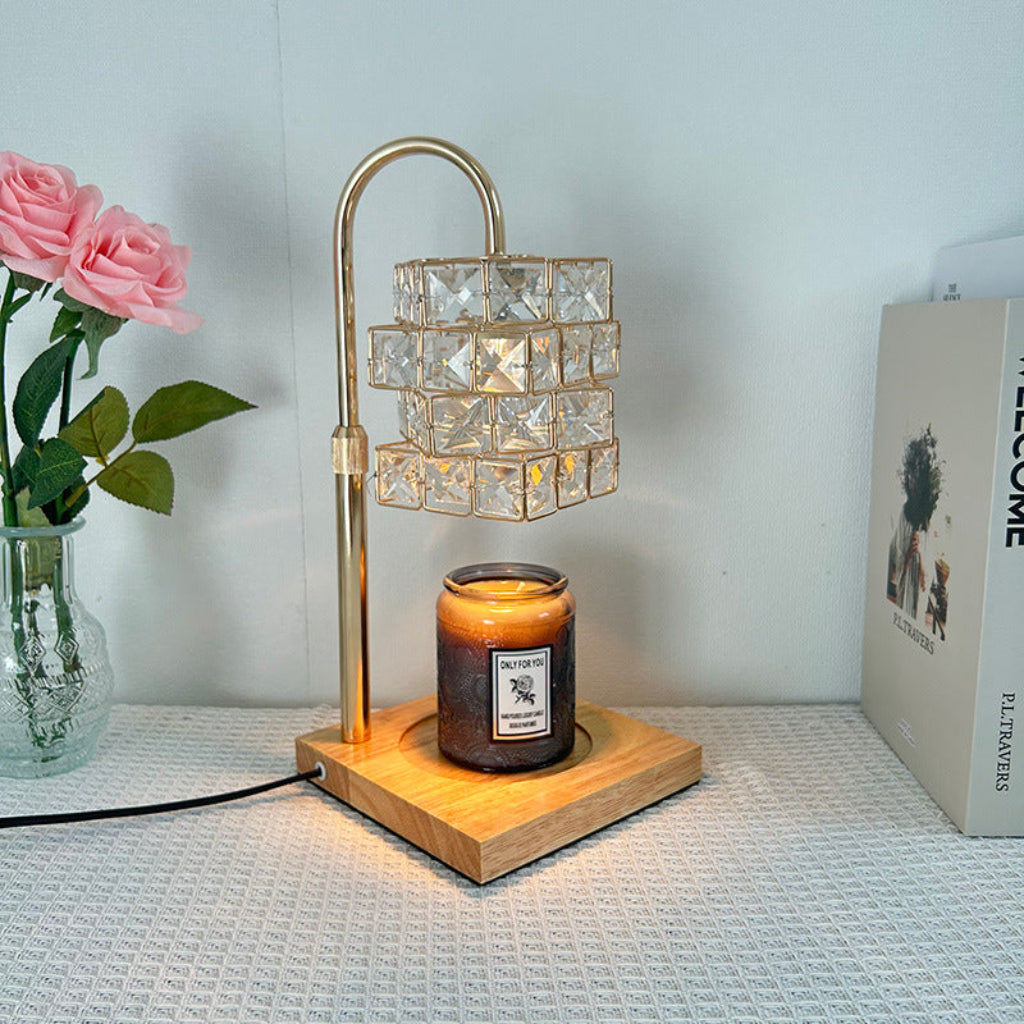 Candle Warmer Table Lamp with Crystal Shade & Adjustable Height Velumoza