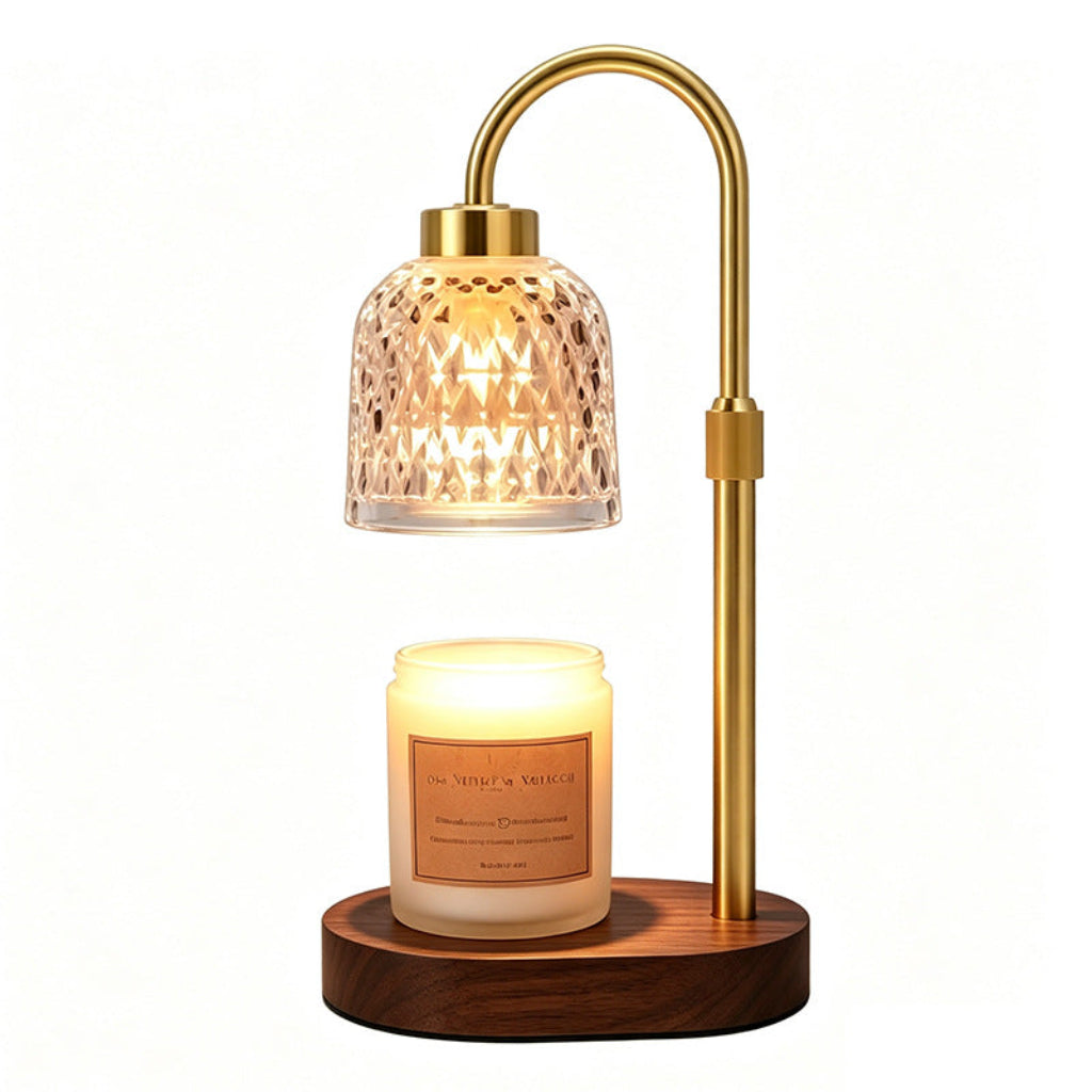 Candle Warmer Table Lamp with Timer & Diamond-Pattern Glass Shade Velumoza