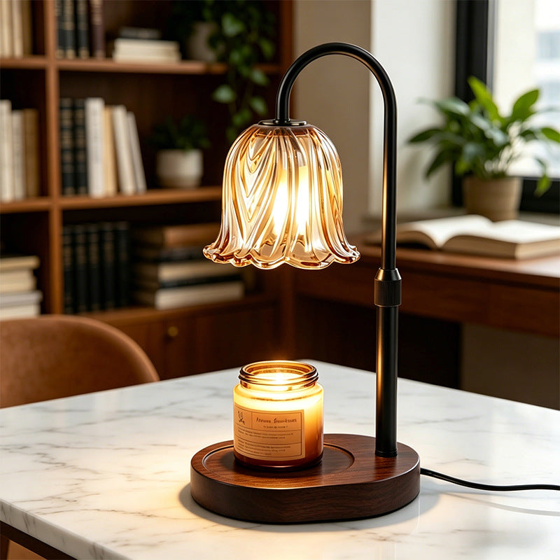 Adjustable Glass Candle Warmer Lamp with Timer & Dimmer, Wooden Base Wax Melt Lamp