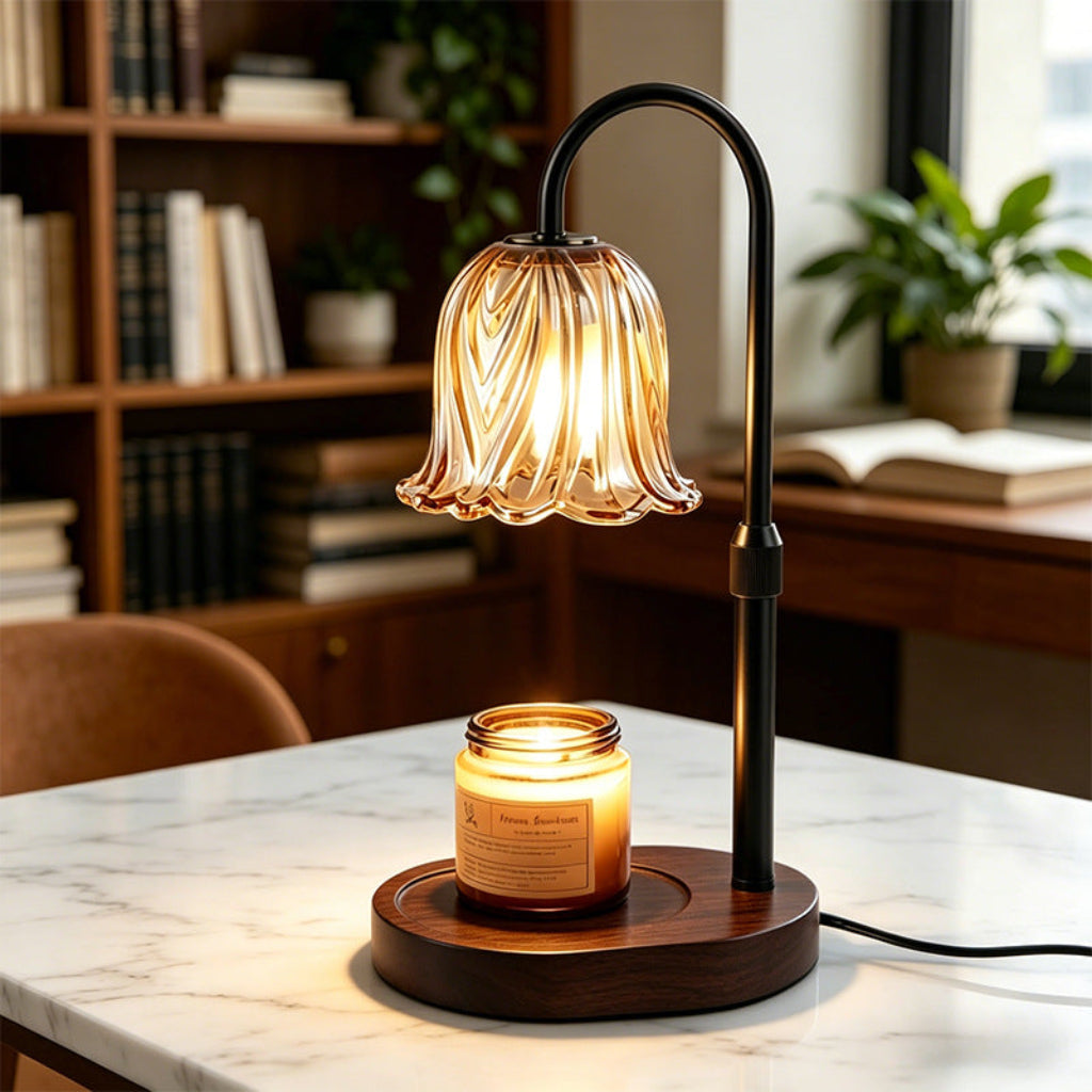 Candle Warmer Table Lamp with Lily of the Valley Glass & Adjustable Height Velumoza