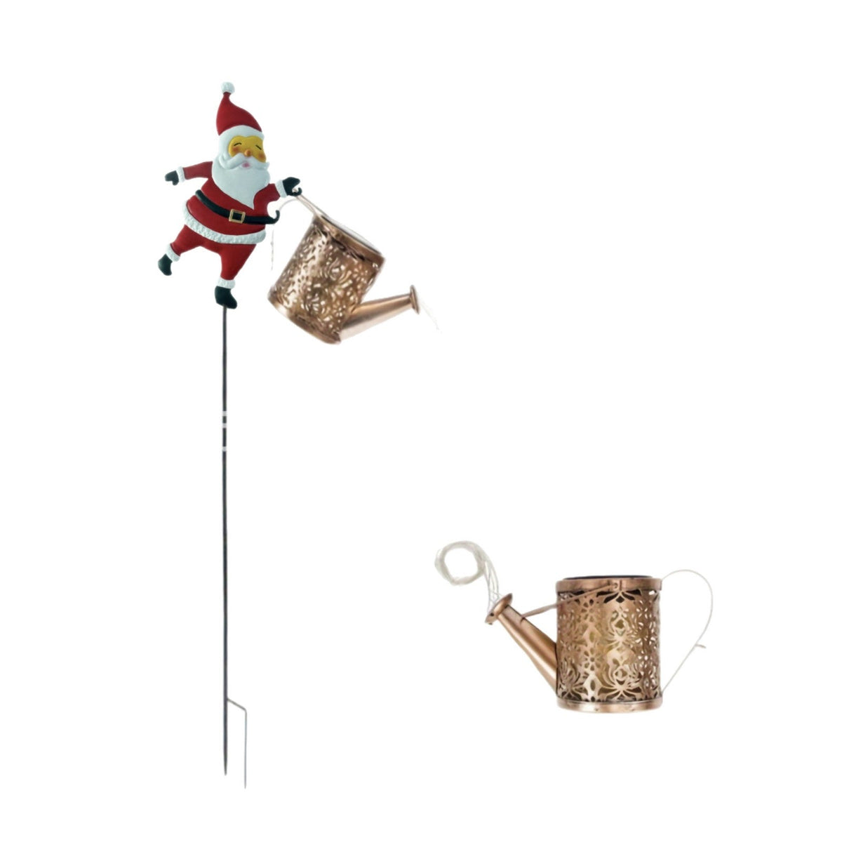 Cross-border wrought iron Santa Claus watering can lamp, fairy garden stake lights, solar-powered outdoor garden and lawn decorations, night lights Velumoza