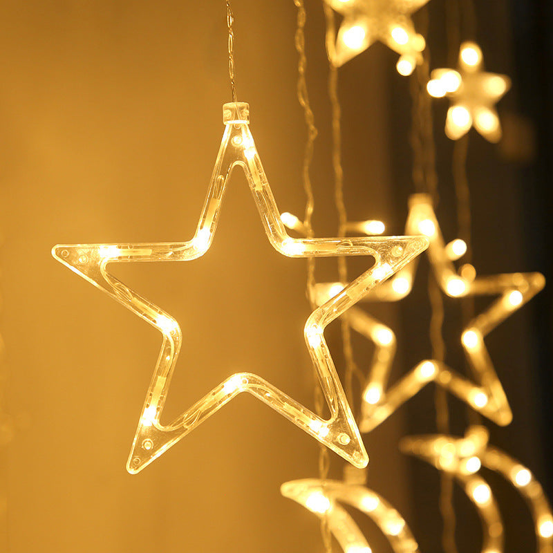 Cross-Border Led Starry Christmas Decorative Curtain Lights Outdoor Decorative Star Lights Wedding Room Decoration Colorful Light Strings Velumoza