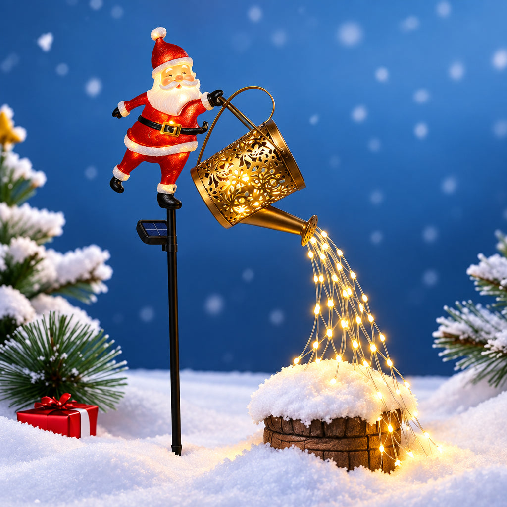 Iron Hollow Projection Light Solar-Powered Outdoor Waterproof Santa Claus Kettle Light Lawn Landscape Decorative Stake Light Velumoza